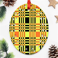 Yellow Orange And Black Background Plaid Like Background Of Halloween Colors Orange Yellow And Black Ornament (oval Filigree) by Simbadda