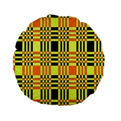 Yellow Orange And Black Background Plaid Like Background Of Halloween Colors Orange Yellow And Black Standard 15  Premium Flano Round Cushions by Simbadda