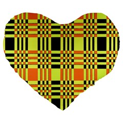 Yellow Orange And Black Background Plaid Like Background Of Halloween Colors Orange Yellow And Black Large 19  Premium Flano Heart Shape Cushions by Simbadda