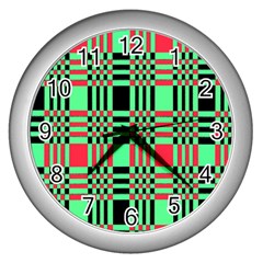 Bright Christmas Abstract Background Christmas Colors Of Red Green And Black Make Up This Abstract Wall Clocks (silver)  by Simbadda