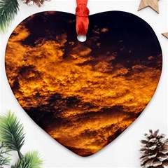 Abstract Orange Black Sunset Clouds Ornament (heart) by Simbadda