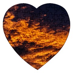 Abstract Orange Black Sunset Clouds Jigsaw Puzzle (heart) by Simbadda