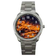 Abstract Orange Black Sunset Clouds Sport Metal Watch by Simbadda