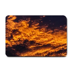 Abstract Orange Black Sunset Clouds Small Doormat  by Simbadda