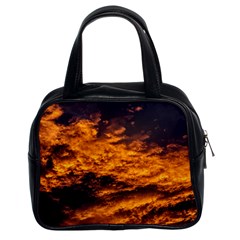 Abstract Orange Black Sunset Clouds Classic Handbags (2 Sides) by Simbadda