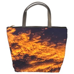 Abstract Orange Black Sunset Clouds Bucket Bags by Simbadda