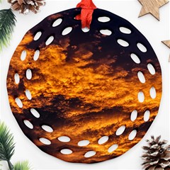 Abstract Orange Black Sunset Clouds Round Filigree Ornament (two Sides) by Simbadda