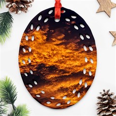 Abstract Orange Black Sunset Clouds Oval Filigree Ornament (two Sides) by Simbadda