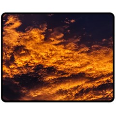 Abstract Orange Black Sunset Clouds Double Sided Fleece Blanket (medium)  by Simbadda