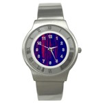 Abstract Color Red Blue Stainless Steel Watch Front