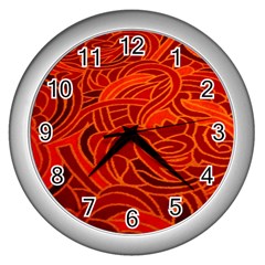 Orange Abstract Background Wall Clocks (silver)  by Simbadda