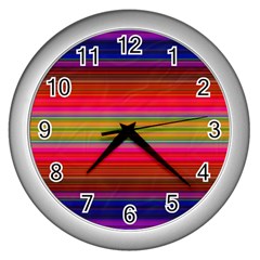 Fiesta Stripe Bright Colorful Neon Stripes Cinco De Mayo Background Wall Clocks (silver)  by Simbadda