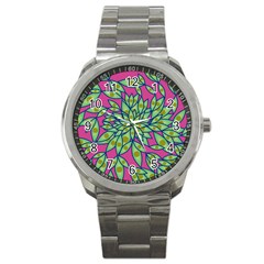 Big Growth Abstract Floral Texture Sport Metal Watch by Simbadda