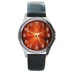 Abstract Wallpaper With Glowing Light Round Metal Watch by Simbadda