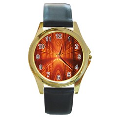 Abstract Wallpaper With Glowing Light Round Gold Metal Watch by Simbadda