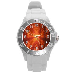 Abstract Wallpaper With Glowing Light Round Plastic Sport Watch (l) by Simbadda