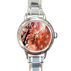 Fire In The Forest Artistic Reproduction Of A Forest Photo Round Italian Charm Watch by Simbadda