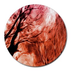 Fire In The Forest Artistic Reproduction Of A Forest Photo Round Mousepads by Simbadda