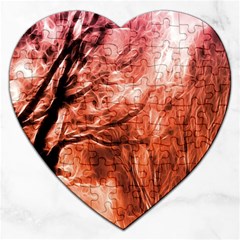 Fire In The Forest Artistic Reproduction Of A Forest Photo Jigsaw Puzzle (heart) by Simbadda