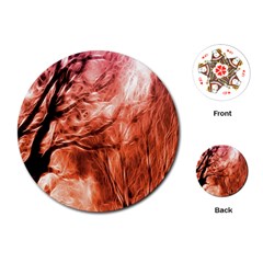 Fire In The Forest Artistic Reproduction Of A Forest Photo Playing Cards (round)  by Simbadda