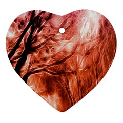 Fire In The Forest Artistic Reproduction Of A Forest Photo Heart Ornament (two Sides) by Simbadda