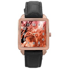 Fire In The Forest Artistic Reproduction Of A Forest Photo Rose Gold Leather Watch  by Simbadda