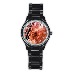 Fire In The Forest Artistic Reproduction Of A Forest Photo Stainless Steel Round Watch by Simbadda