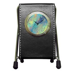 Colorful Patterned Glass Texture Background Pen Holder Desk Clocks by Simbadda