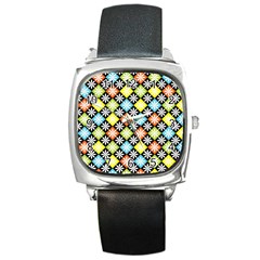 Diamond Argyle Pattern Colorful Diamonds On Argyle Style Square Metal Watch by Simbadda