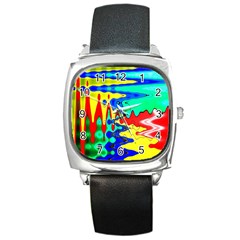 Bright Colours Abstract Square Metal Watch by Simbadda