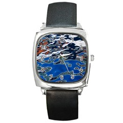 Colorful Reflections In Water Square Metal Watch by Simbadda