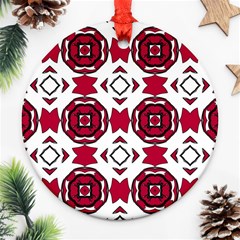 Seamless Abstract Pattern With Red Elements Background Round Ornament (two Sides)