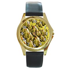 Melting Gold Drops Brighten Version Abstract Pattern Revised Edition Round Gold Metal Watch by Simbadda