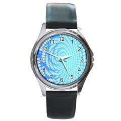 Abstract Pattern Neon Glow Background Round Metal Watch by Simbadda