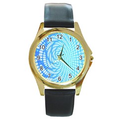 Abstract Pattern Neon Glow Background Round Gold Metal Watch by Simbadda