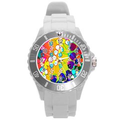 Abstract Flowers Design Round Plastic Sport Watch (l) by Simbadda