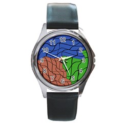 Abstract Art Mixed Colors Round Metal Watch by Simbadda