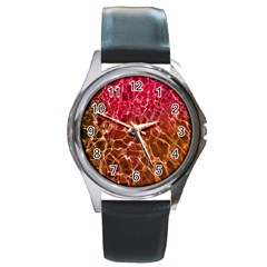 Background Water Abstract Red Wallpaper Round Metal Watch by Simbadda