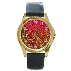 Background Water Abstract Red Wallpaper Round Gold Metal Watch by Simbadda