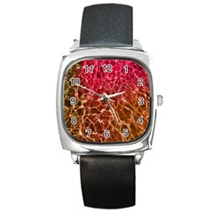 Background Water Abstract Red Wallpaper Square Metal Watch by Simbadda