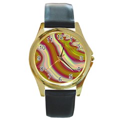 Artificial Colorful Lava Background Round Gold Metal Watch by Simbadda