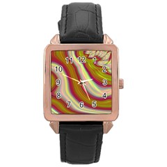 Artificial Colorful Lava Background Rose Gold Leather Watch  by Simbadda