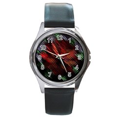 Abstract Green And Red Background Round Metal Watch by Simbadda