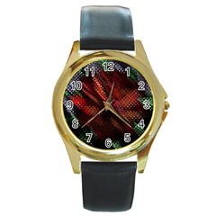 Abstract Green And Red Background Round Gold Metal Watch by Simbadda