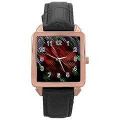 Abstract Green And Red Background Rose Gold Leather Watch  by Simbadda