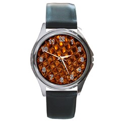 Caramel Honeycomb An Abstract Image Round Metal Watch by Simbadda