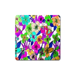 Floral Colorful Background Of Hand Drawn Flowers Square Magnet by Simbadda