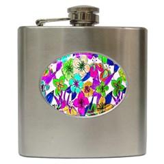 Floral Colorful Background Of Hand Drawn Flowers Hip Flask (6 Oz) by Simbadda