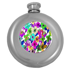 Floral Colorful Background Of Hand Drawn Flowers Round Hip Flask (5 Oz) by Simbadda