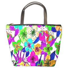 Floral Colorful Background Of Hand Drawn Flowers Bucket Bags by Simbadda